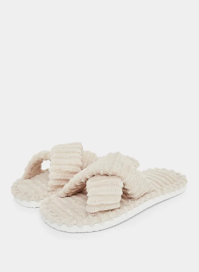 Styli Women Beige Crisscross Bedroom Slippers